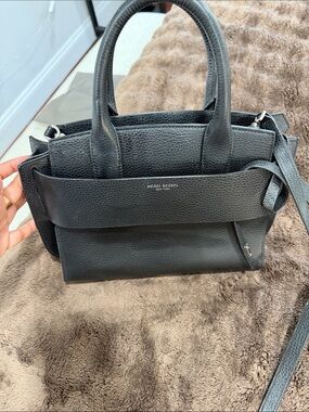 henri bendel Black Pebbled Leather Satchel with Crossbody Strap